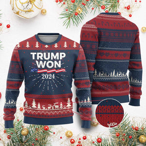 Trump Won 2024 Ugly Christmas Sweater US President American Firework Patriotic TS09 Burgundy Print Your Wear