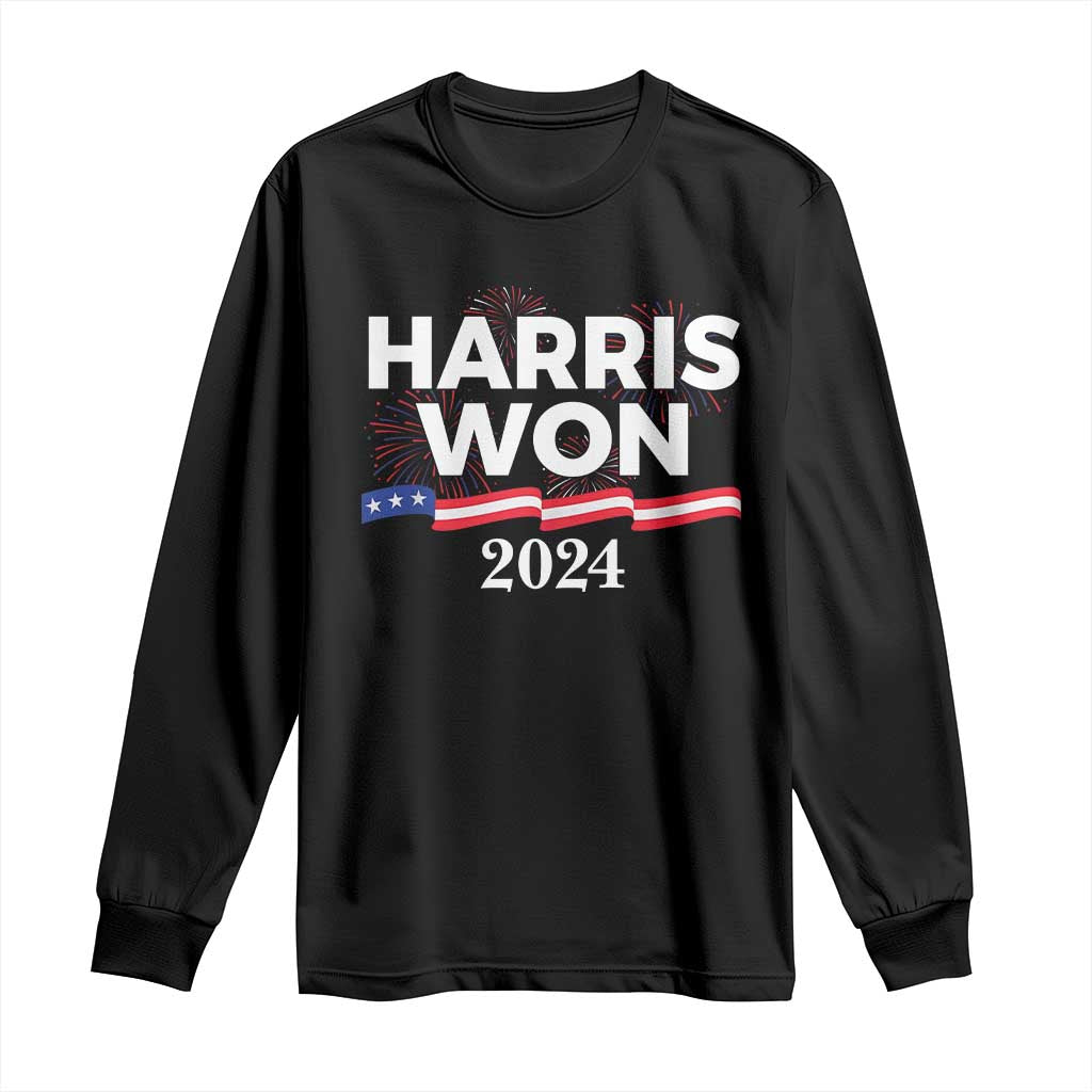 Harris Won 2024 Long Sleeve Shirt US President American Firework Patriotic TS09 Black Print Your Wear