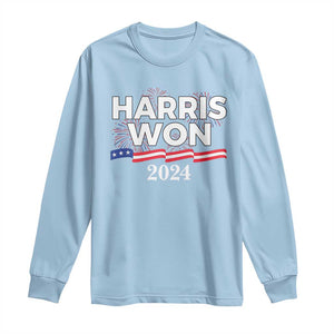 Harris Won 2024 Long Sleeve Shirt US President American Firework Patriotic TS09 Light Blue Print Your Wear