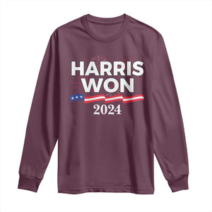 Harris Won 2024 Long Sleeve Shirt US President American Firework Patriotic TS09 Maroon Print Your Wear