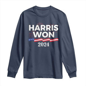 Harris Won 2024 Long Sleeve Shirt US President American Firework Patriotic TS09 Navy Print Your Wear