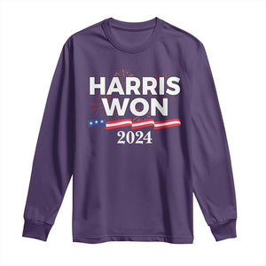 Harris Won 2024 Long Sleeve Shirt US President American Firework Patriotic TS09 Purple Print Your Wear