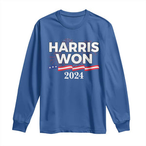 Harris Won 2024 Long Sleeve Shirt US President American Firework Patriotic TS09 Royal Blue Print Your Wear