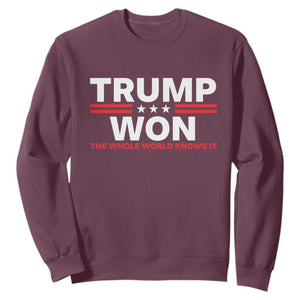 Trump Won 2024 Sweatshirt The Whole World Knows It TS09 Maroon Print Your Wear