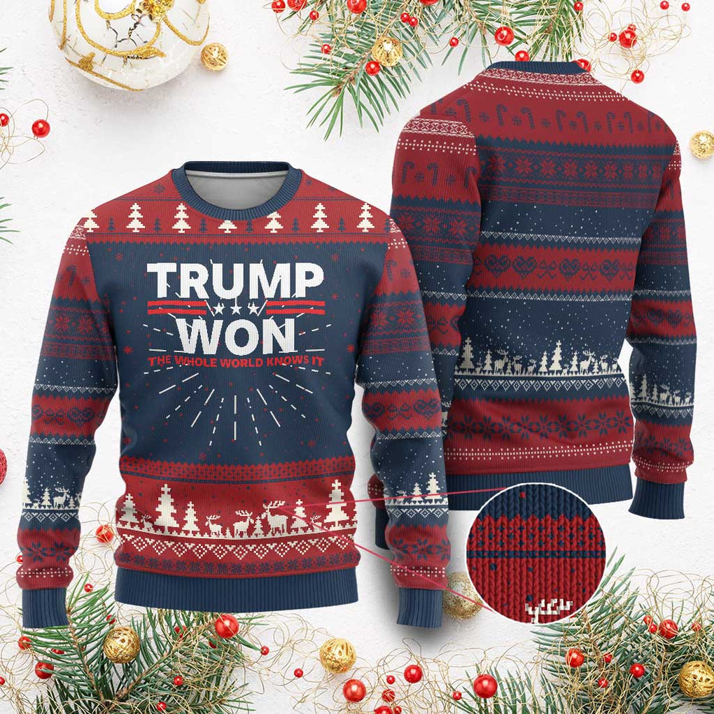 Trump Won 2024 Ugly Christmas Sweater The Whole World Knows It TS09 Burgundy Print Your Wear