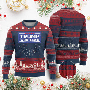 Trump Won Again 2024 Ugly Christmas Sweater TS09 Burgundy Print Your Wear