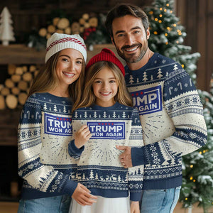 Trump Won Again 2024 Ugly Christmas Sweater TS09 Navy Print Your Wear