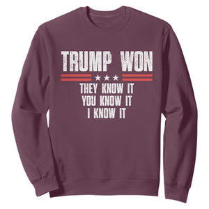 Trump Won 2024 Sweatshirt They Know It I Know It You Know It TS09 Maroon Print Your Wear