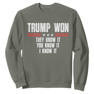 Trump Won 2024 Sweatshirt They Know It I Know It You Know It TS09 Military Green Print Your Wear