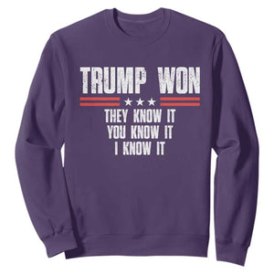 Trump Won 2024 Sweatshirt They Know It I Know It You Know It TS09 Purple Print Your Wear