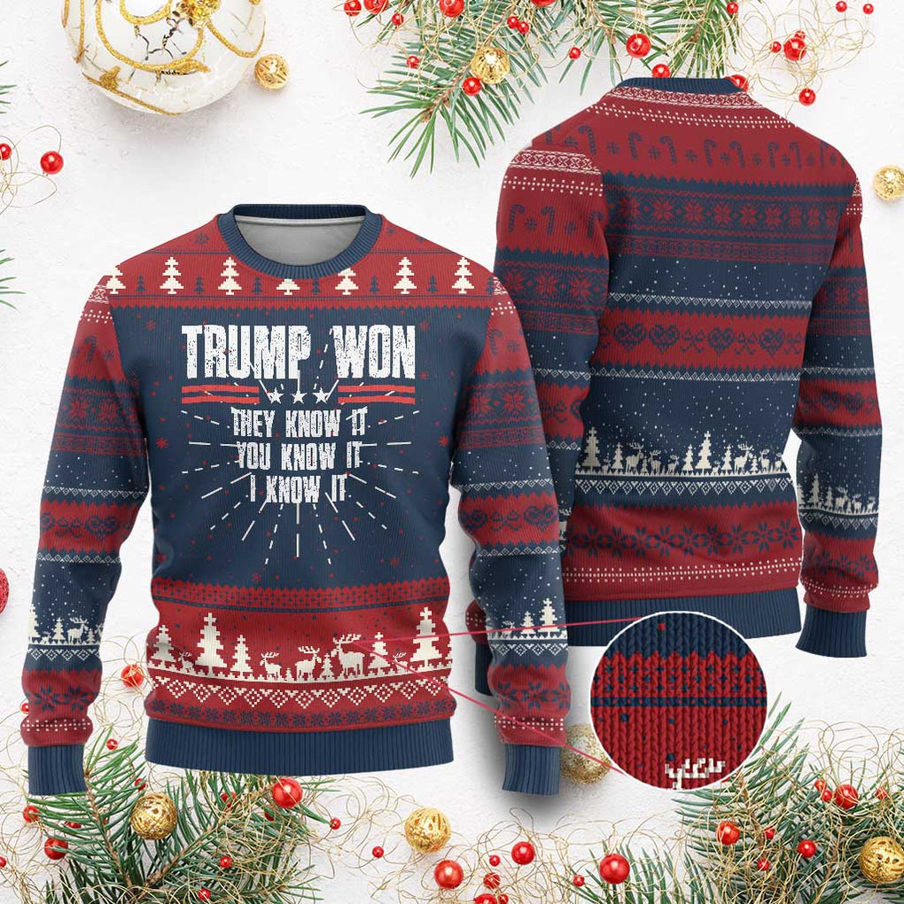 Trump Won 2024 Ugly Christmas Sweater They Know It I Know It You Know It TS09 Burgundy Print Your Wear