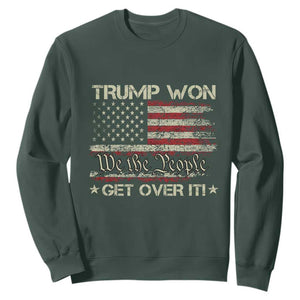 Trump Won 2024 Sweatshirt Get Over It American Flag We The People Patriotic TS09 Dark Forest Green Print Your Wear