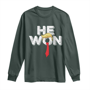 Funny Trump Won 2024 Long Sleeve Shirt He Won 47th President American Patriotic TS09 Dark Forest Green Print Your Wear