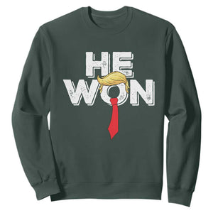 Funny Trump Won 2024 Sweatshirt He Won 47th President American Patriotic TS09 Dark Forest Green Print Your Wear