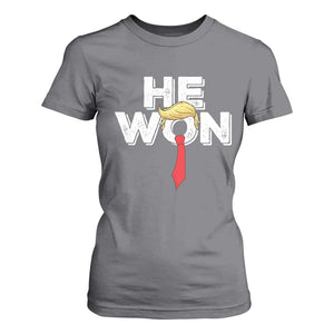 Funny Trump Won 2024 T Shirt For Women He Won 47th President American Patriotic TS09 Charcoal Print Your Wear