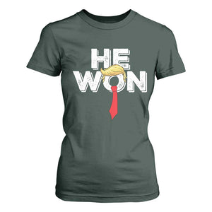 Funny Trump Won 2024 T Shirt For Women He Won 47th President American Patriotic TS09 Dark Forest Green Print Your Wear