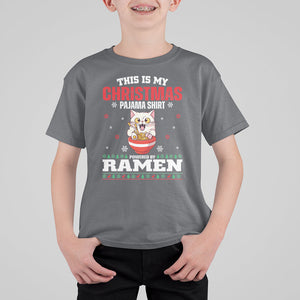 Kawaii Cat Powered By Ramen Christmas Japanese Noodle T Shirt For Kid TS09 Charcoal Printyourwear