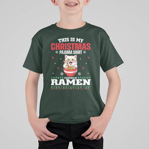 Kawaii Cat Powered By Ramen Christmas Japanese Noodle T Shirt For Kid TS09 Dark Forest Green Printyourwear