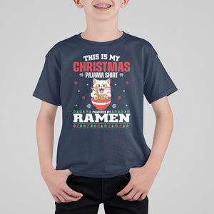 Kawaii Cat Powered By Ramen Christmas Japanese Noodle T Shirt For Kid TS09 Navy Printyourwear