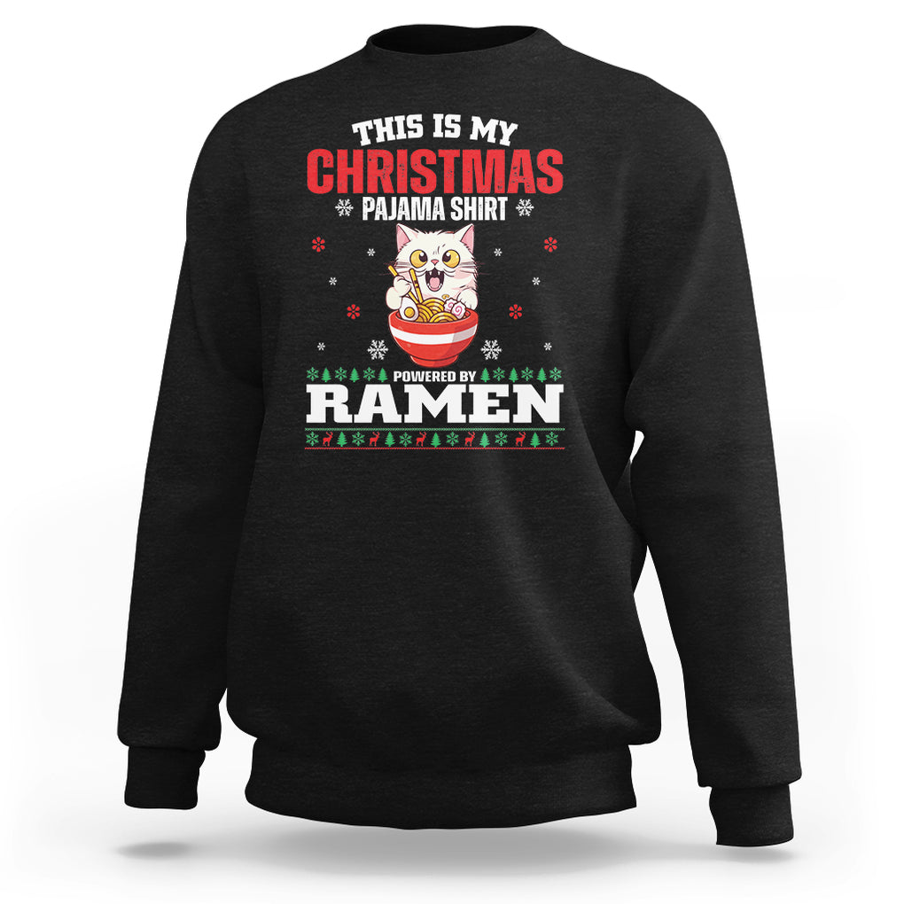 Kawaii Cat Powered By Ramen Christmas Japanese Noodle Sweatshirt TS09 Black Printyourwear