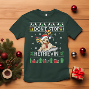 Don't Stop Retrievin Golden Retriever Ugly Christmas T Shirt TS09 Dark Forest Green Printyourwear