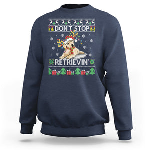 Don't Stop Retrievin Golden Retriever Ugly Christmas Sweatshirt TS09 Navy Printyourwear