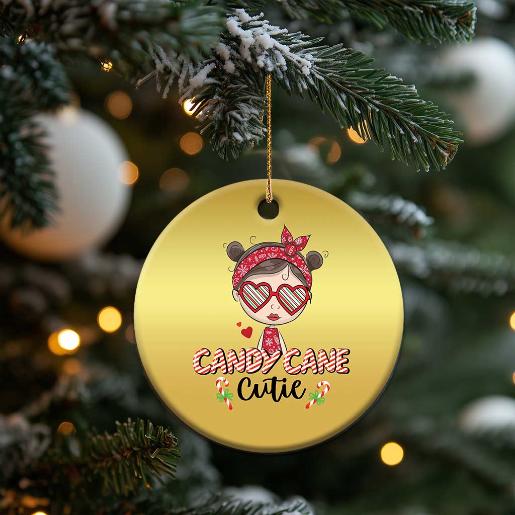 Candy Cane Cutie Christmas Cute Girl Kid Messy Bun Christmas Ornament TS09 Print Your Wear