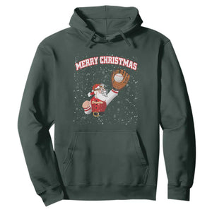 Christmas Baseball Hoodie Funny Santa Playing Baseball Merry Christmas TS09 Dark Forest Green Print Your Wear