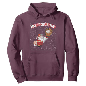 Christmas Baseball Hoodie Funny Santa Playing Baseball Merry Christmas TS09 Maroon Print Your Wear