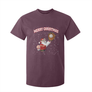 Christmas Baseball T Shirt For Kid Funny Santa Playing Baseball Merry Christmas TS09 Maroon Print Your Wear