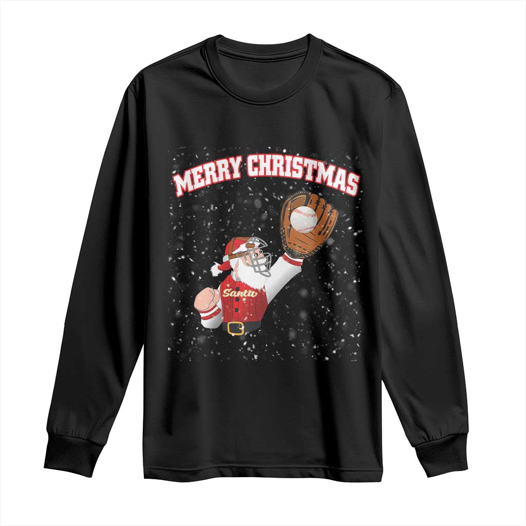 Christmas Baseball Long Sleeve Shirt Funny Santa Playing Baseball Merry Christmas TS09 Black Print Your Wear