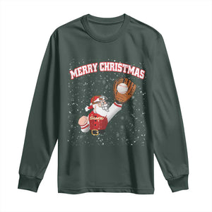 Christmas Baseball Long Sleeve Shirt Funny Santa Playing Baseball Merry Christmas TS09 Dark Forest Green Print Your Wear