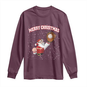 Christmas Baseball Long Sleeve Shirt Funny Santa Playing Baseball Merry Christmas TS09 Maroon Print Your Wear