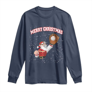 Christmas Baseball Long Sleeve Shirt Funny Santa Playing Baseball Merry Christmas TS09 Navy Print Your Wear