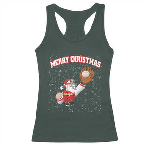 Christmas Baseball Racerback Tank Top Funny Santa Playing Baseball Merry Christmas TS09 Dark Forest Green Print Your Wear