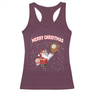 Christmas Baseball Racerback Tank Top Funny Santa Playing Baseball Merry Christmas TS09 Maroon Print Your Wear