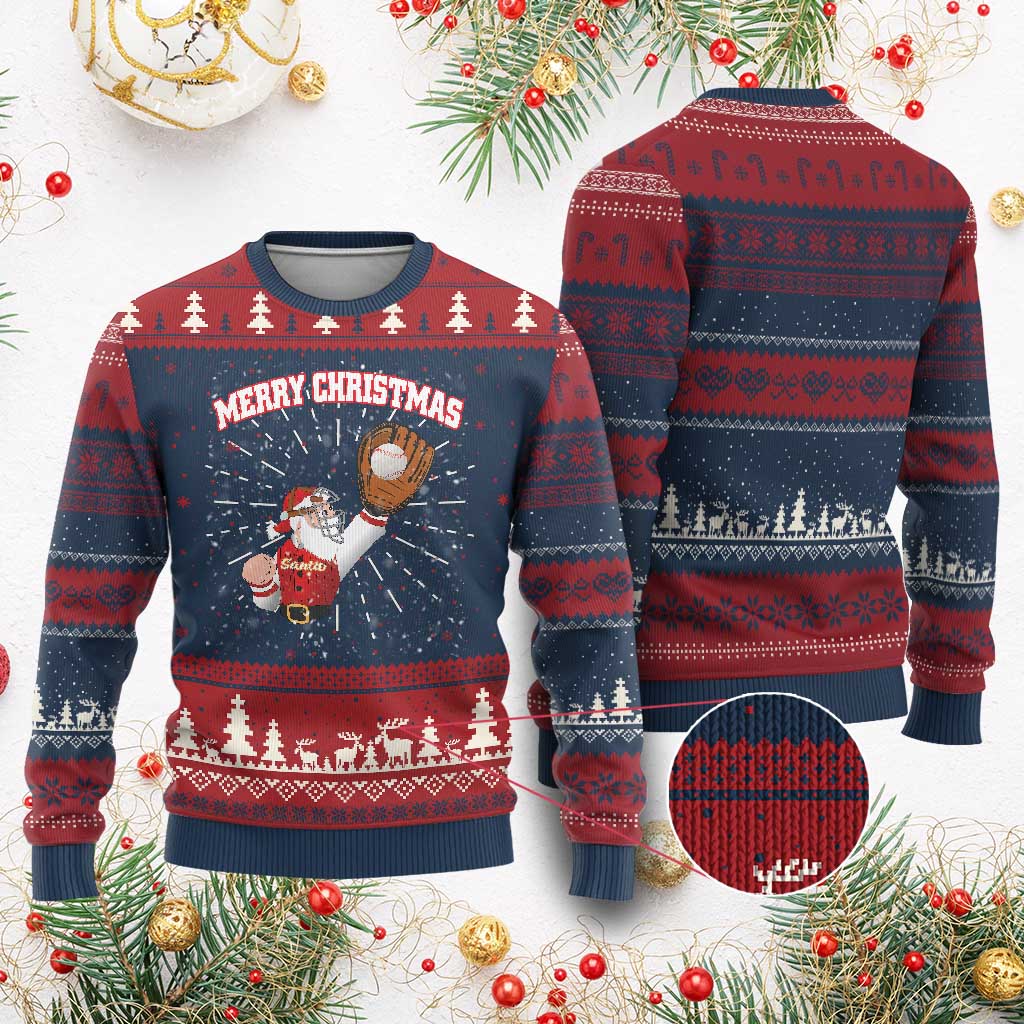 Xmas Baseball Ugly Christmas Sweater Funny Santa Playing Baseball Merry Christmas TS09 Burgundy Print Your Wear