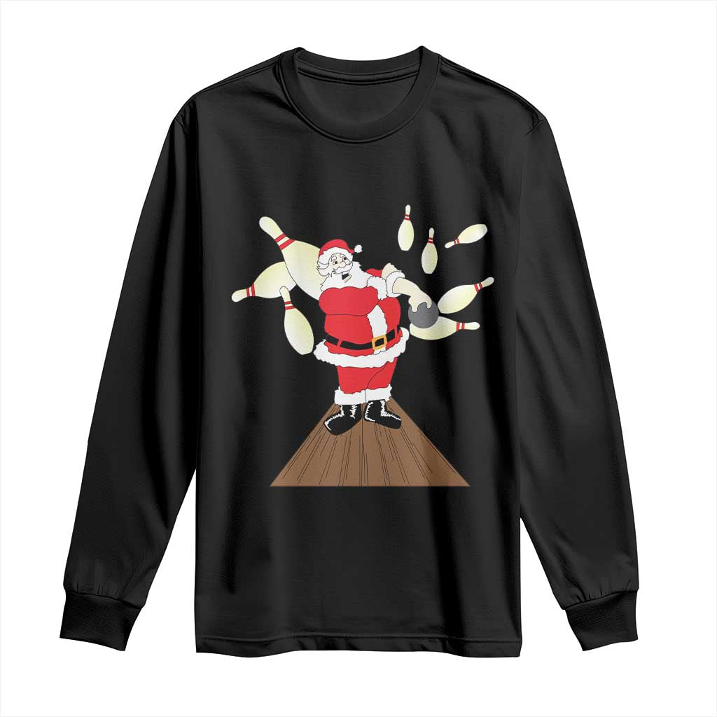 Christmas Bowling Long Sleeve Shirt Funny Santa Playing Bowling Merry Christmas TS09 Black Print Your Wear