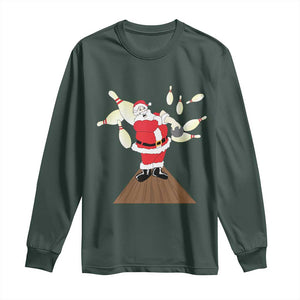 Christmas Bowling Long Sleeve Shirt Funny Santa Playing Bowling Merry Christmas TS09 Dark Forest Green Print Your Wear