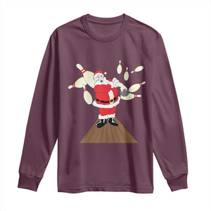 Christmas Bowling Long Sleeve Shirt Funny Santa Playing Bowling Merry Christmas TS09 Maroon Print Your Wear