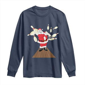 Christmas Bowling Long Sleeve Shirt Funny Santa Playing Bowling Merry Christmas TS09 Navy Print Your Wear