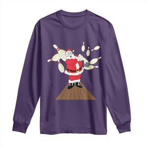 Christmas Bowling Long Sleeve Shirt Funny Santa Playing Bowling Merry Christmas TS09 Purple Print Your Wear