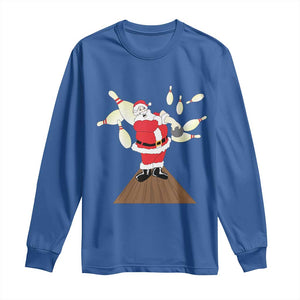 Christmas Bowling Long Sleeve Shirt Funny Santa Playing Bowling Merry Christmas TS09 Royal Blue Print Your Wear