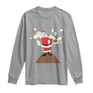 Christmas Bowling Long Sleeve Shirt Funny Santa Playing Bowling Merry Christmas TS09 Sport Gray Print Your Wear