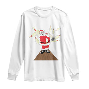 Christmas Bowling Long Sleeve Shirt Funny Santa Playing Bowling Merry Christmas TS09 White Print Your Wear