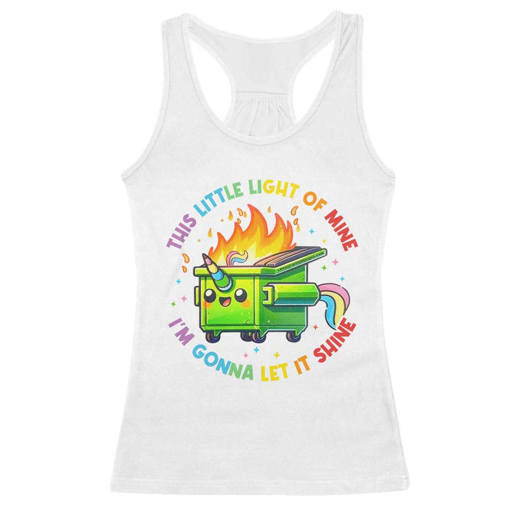 Funny Xmas Dumpster Fire Racerback Tank Top This Little Light Of Mine Unicorn Rainbow TS09 White Print Your Wear