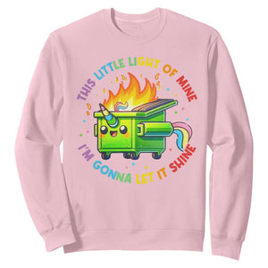 Funny Xmas Dumpster Fire Sweatshirt This Little Light Of Mine Unicorn Rainbow TS09 Light Pink Print Your Wear