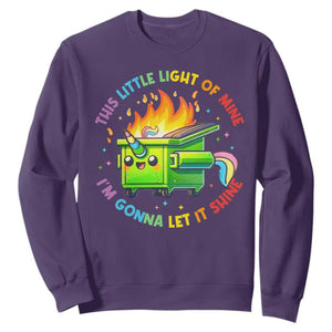 Funny Xmas Dumpster Fire Sweatshirt This Little Light Of Mine Unicorn Rainbow TS09 Purple Print Your Wear