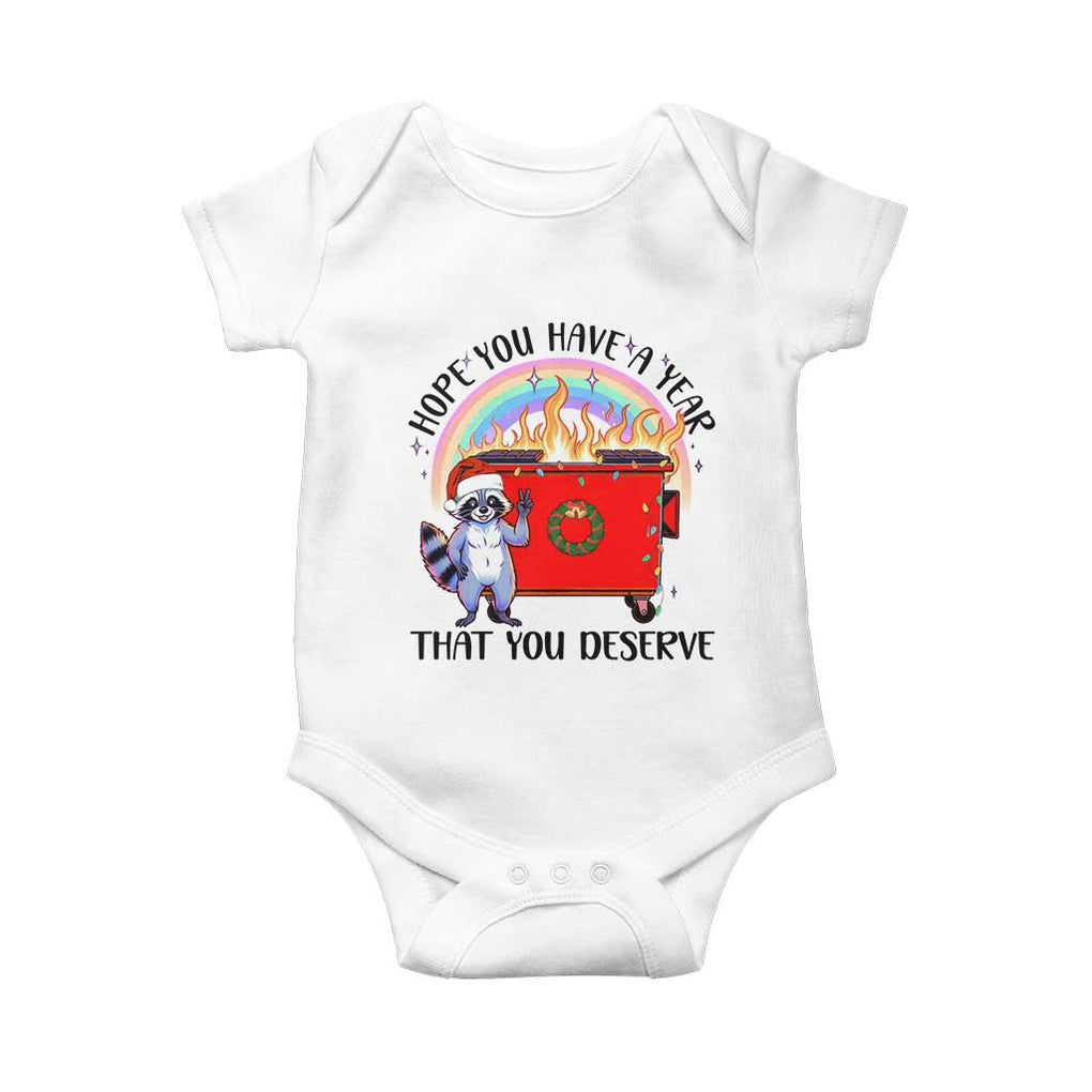 Funny Xmas Dumpster Fire Baby Onesie Hope You Have The Year You Deserve Santa Raccoon TS09 White Print Your Wear