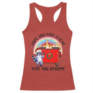 Funny Xmas Dumpster Fire Racerback Tank Top Hope You Have The Year You Deserve Santa Raccoon TS09 Red Print Your Wear